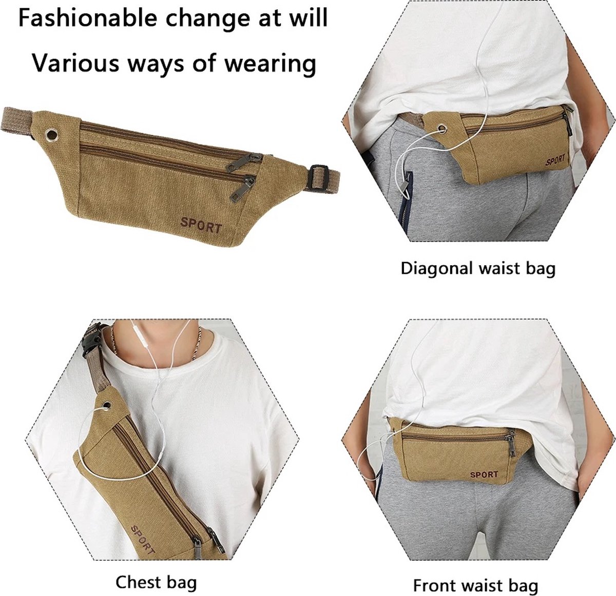 Sporty Waist Bag | Running Belt | Fanny Pack | Crossbody Bag | With Phone Holder & Cable Opening | Running Bag | Unisex | Black — image 5
