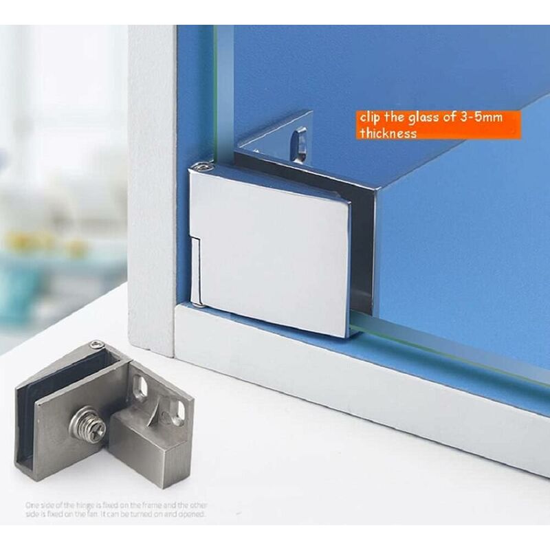 Pair / Frameless Glass Door Hinge Wine Cabinet Showcase Glass Door Hinge Side Mounted Embedded (Silver) โ image 3