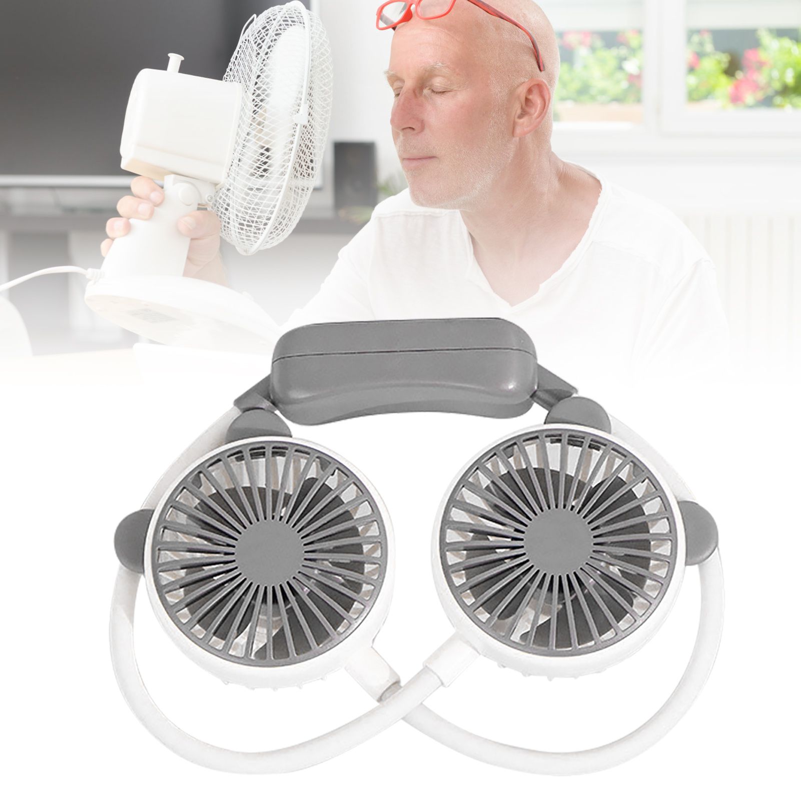 Portable Neck Fan Bendable Wearable USB Rechargeable Hand Free Mini Hanging Fan for Office Travel White โ image 6