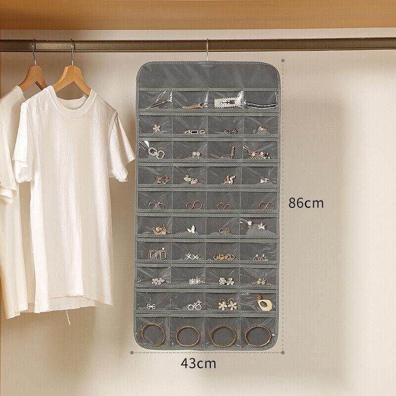 80 Pockets Jewelry Hanging Storage Organizer Holder Earring Display Pouch Bag - Beige — image 3