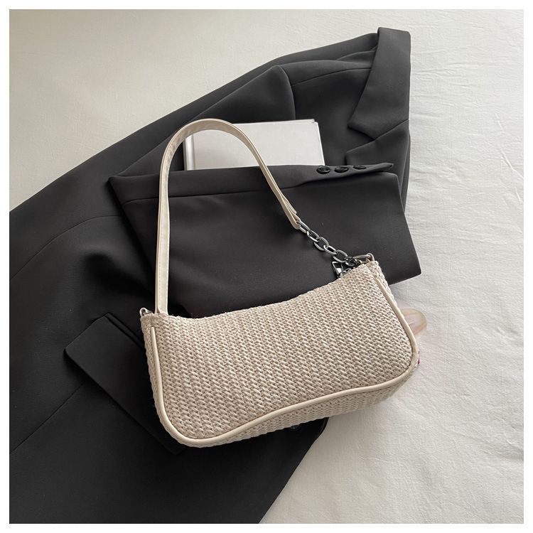 Unique Casual Woven Underarm Bag for Women, Solid Color Sophisticated Single Shoulder Purse With Orchid Pendant, Off‑White, Versatile Daily Styling — image 6