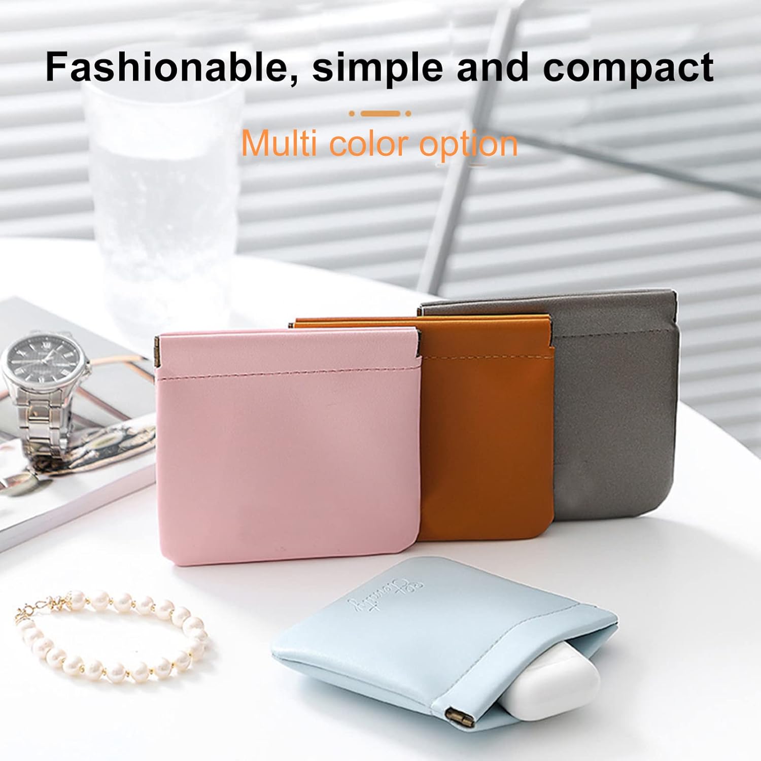5PC Lambskin Pocket Cosmetic Bag Makeup Pouch for Women Mini Makeup Bag Travel Storage -Waterproof Portable Squeeze Top Self-closing โ image 2