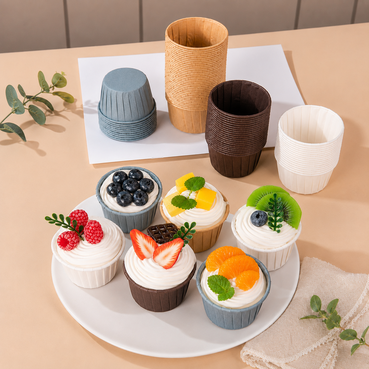 Green 50Pcs Cupcake Baking Cups 2.56in Greaseproof Paper Liners for Muffins Cupcakes Air Fryer and Dessert Baking, Disposable Fluted Baking Cups for โ image 4