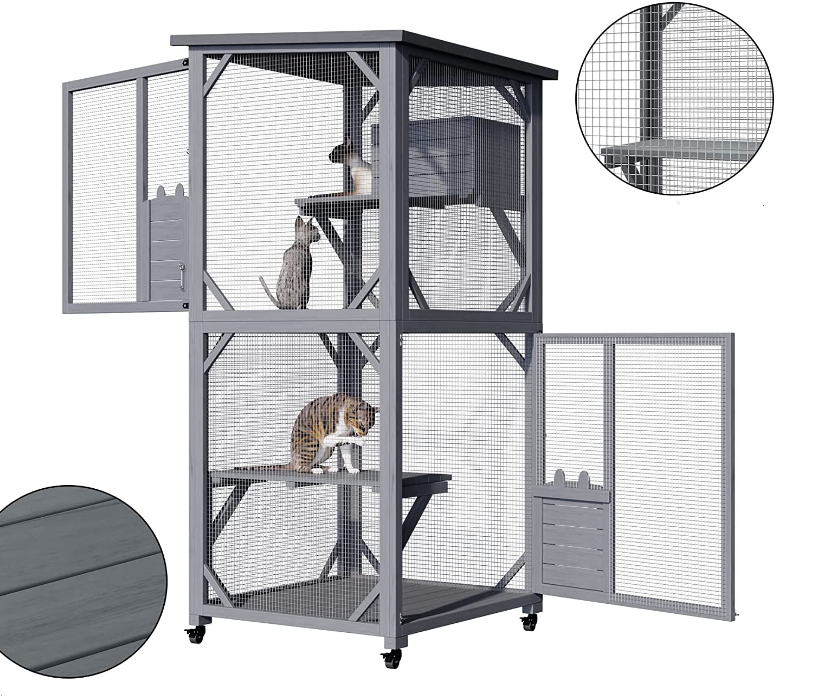 YES4PETS 173cm Pet Cat Bird Shelter Condo with Escape Door Wooden Kitten Cage House โ image 4