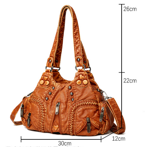 Black Women's Vintage Studded Hobo Bag - Soft Washed Leather Multi-Pocket Shoulder & Crossbody Purse โ image 2