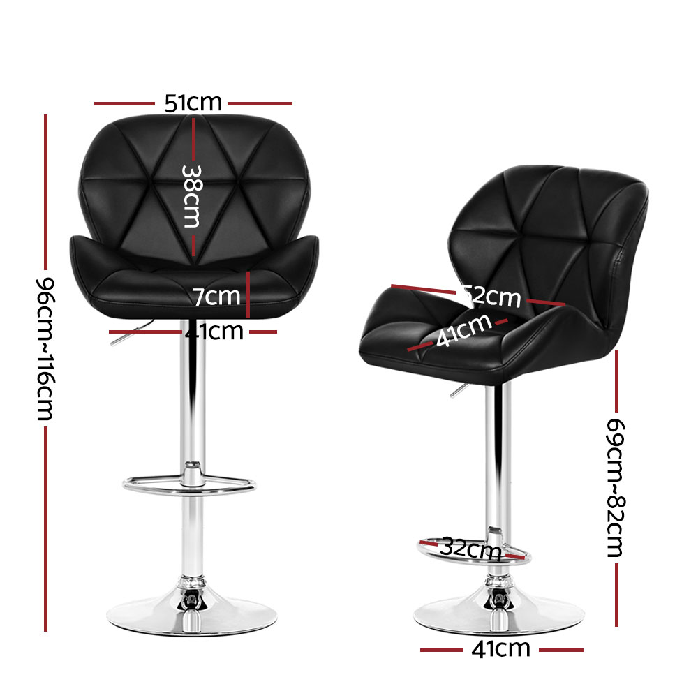 Artiss 4x Bar Stools Gas Lift Padded Leather Black — image 2