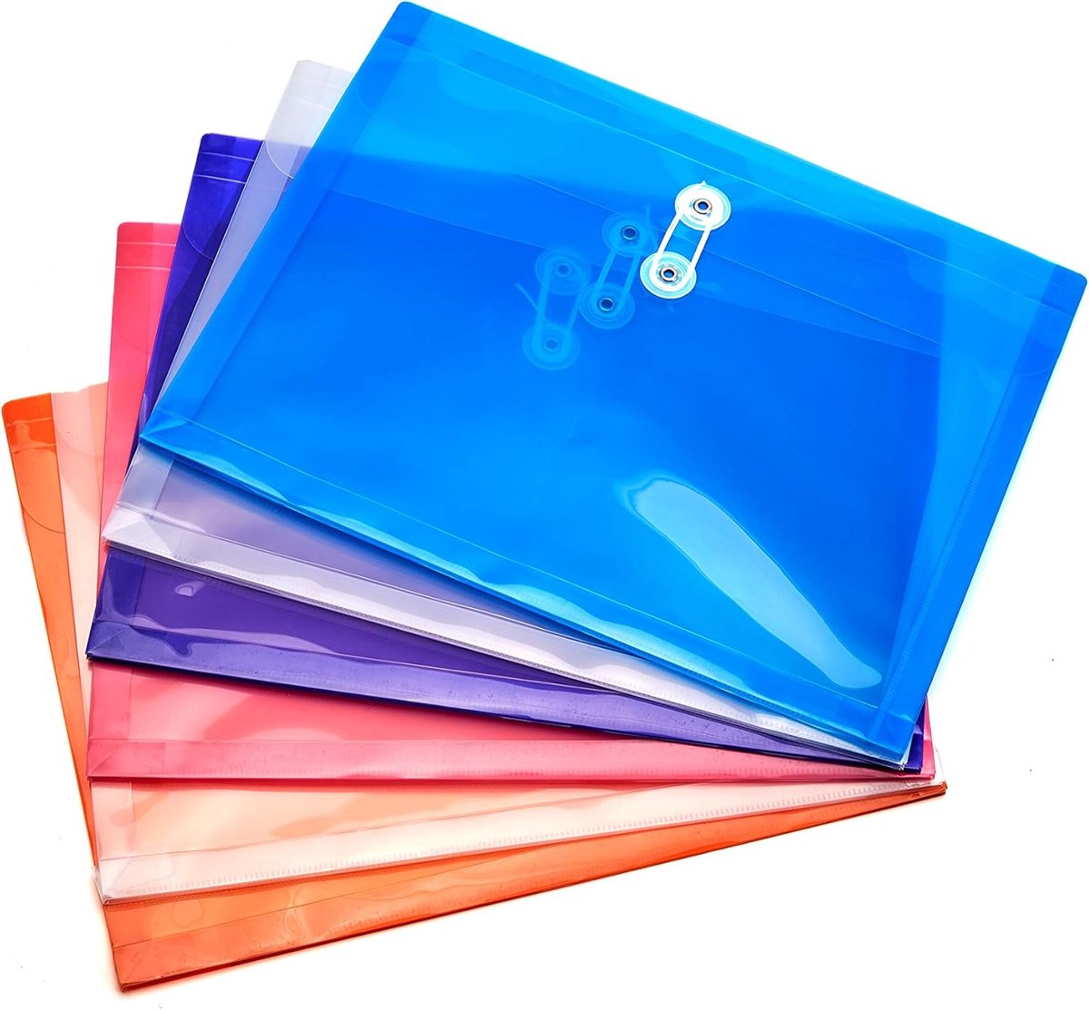 10 pieces plastic letter-sized envelopes with random color button and drawstring closure, 1-1/6" expansion, side loader, reusable transparent folder, project — image 4