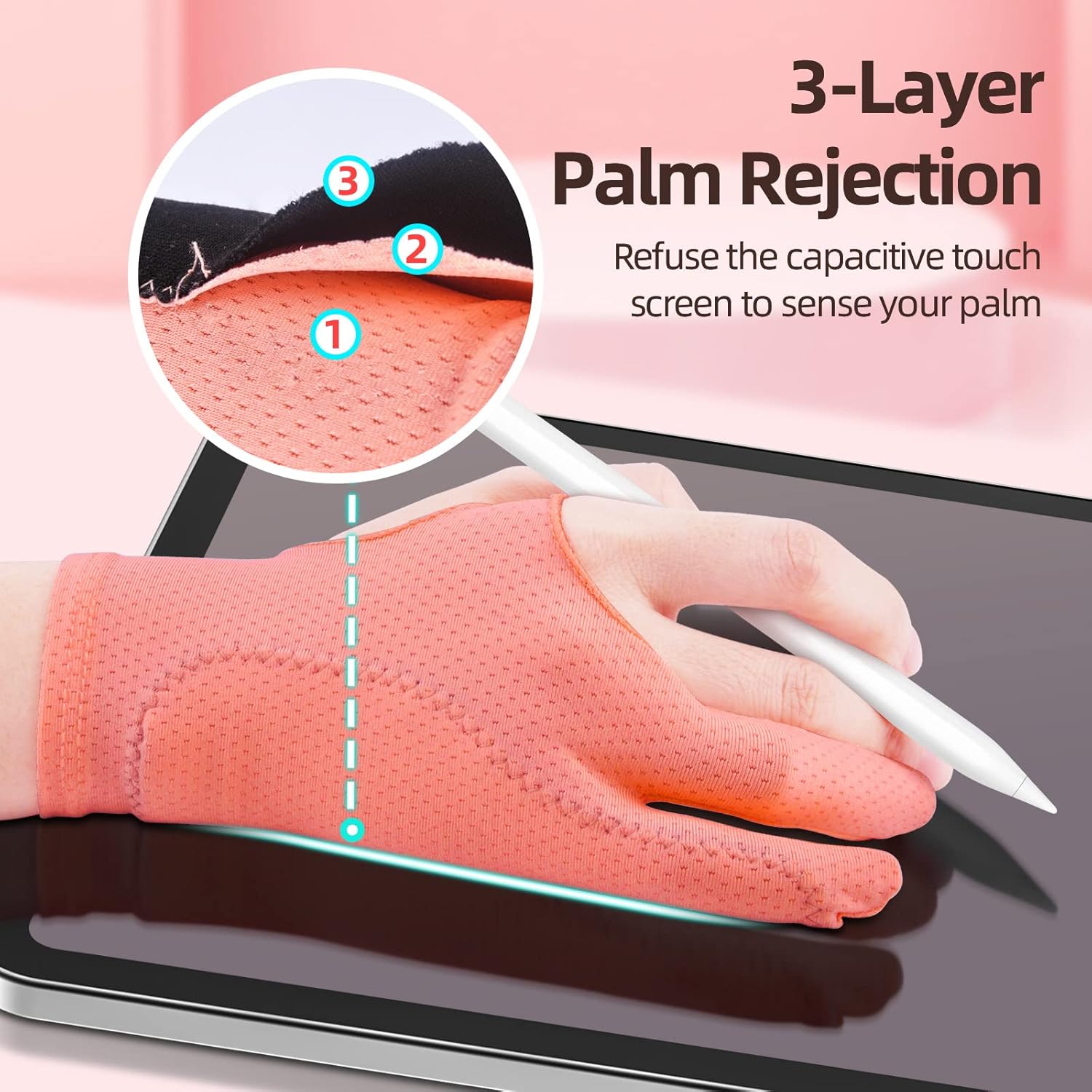 Artist Drawing Glove 3-Layer Palm Rejection [2 Pack Black and Pink] — image 3