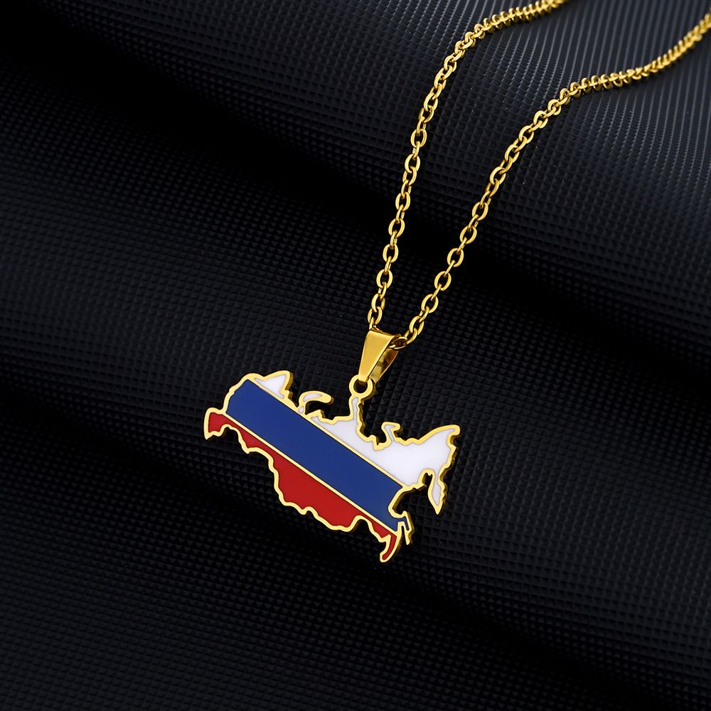 Stainless Steel Russia Map Flag Pendant Country Map Jewelry-Fashion Unisex Country Country's Flag Map Gold Pendant Necklaces โ image 2