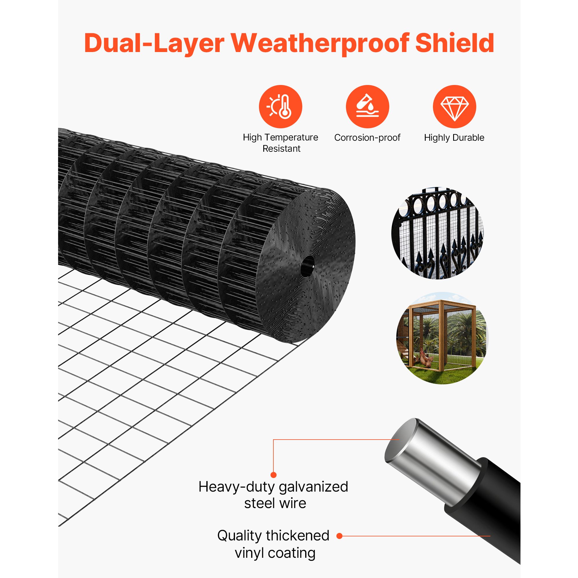 Hardware Cloth 61cm x 7.62m, 2 × 3 in Mesh 16 Gauge Galvanized Wire Mesh Roll, Weather-Resistant Vinyl Coated Chicken Wire Fencing, Heavy Duty Welded Garden — image 4