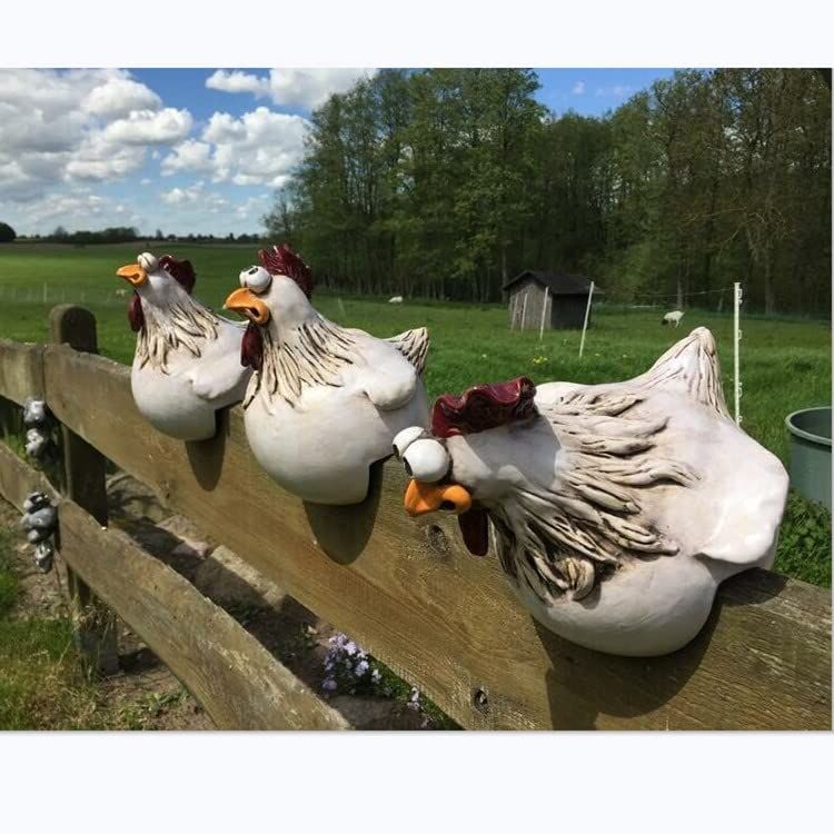 3pcs Funny Chicken Fence Ornament, Chicken Yard Statue Resin Ornament Rooster Outdoor Sculpture Garden Decoration Chicken Decor — image 2