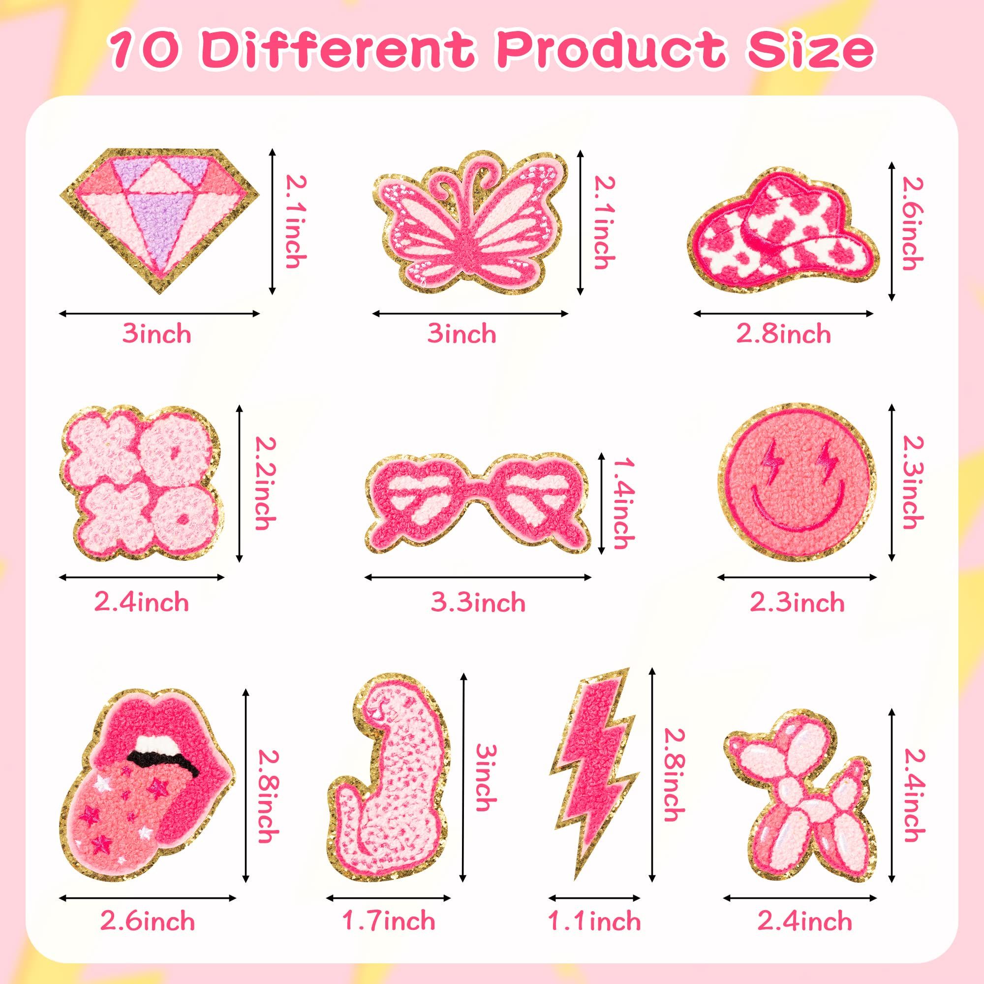 10Pcs Pink Iron on Patches for Girls Y2K Chenille Embroidered Repair Patch Hanging Lip Lightning Bolt Leopard Face DIY Accessories โ image 2