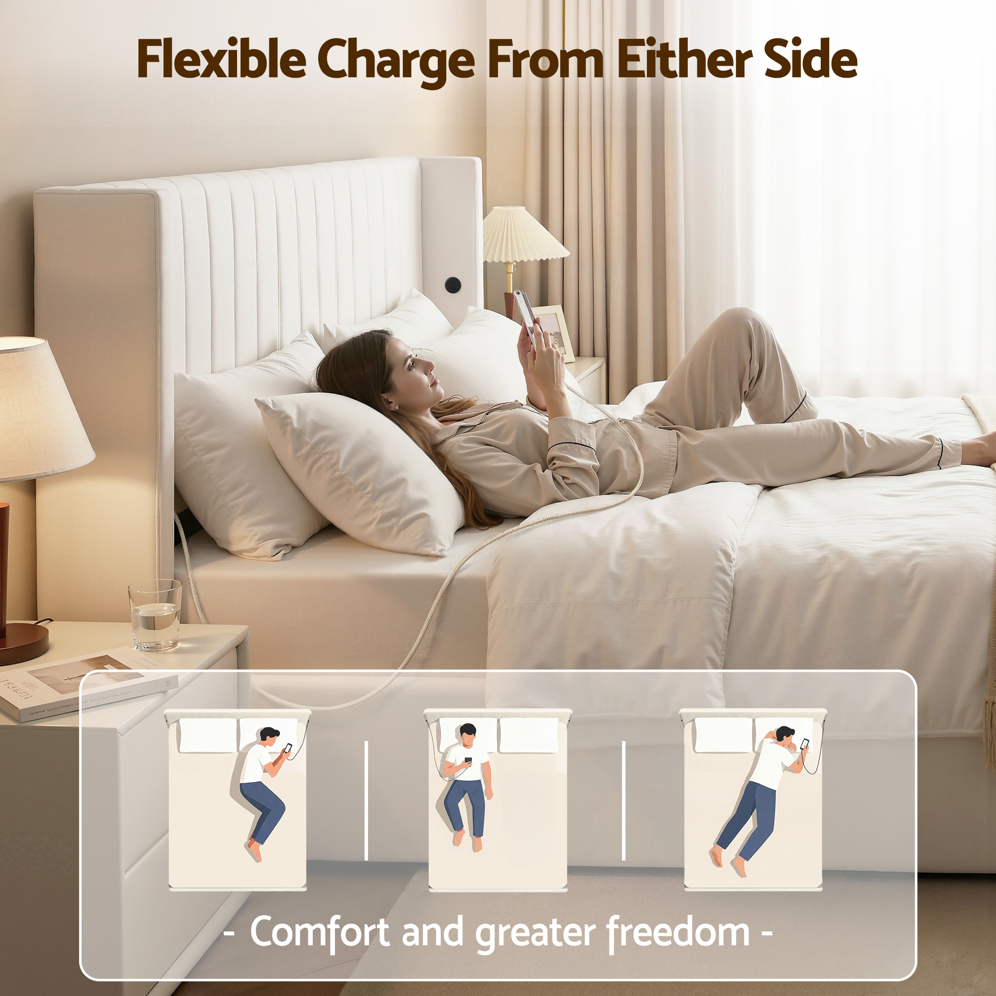 Artiss King Bed Frame with Gaslift Storage USB Type-C Charging Ports Velvet Upholstery White — image 5