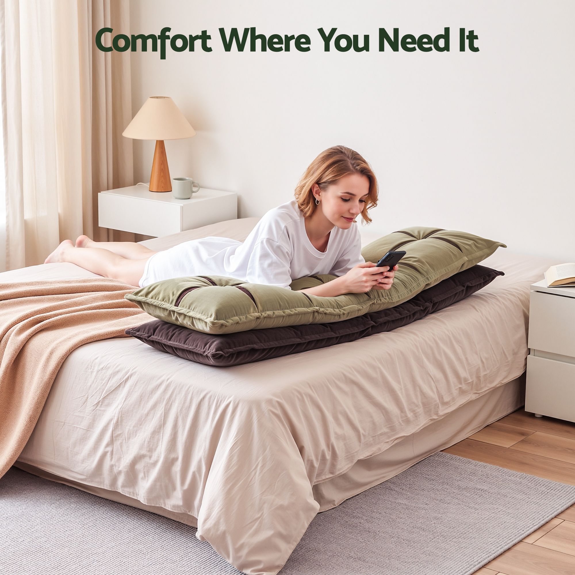 Giselle Bedding Headboard Pillow with Double-Layer Storage Wedge Reading Backrest with Adjustable Filling, Chenille Bed Rest Cushion for Daybed, Dorm, and RV โ image 6
