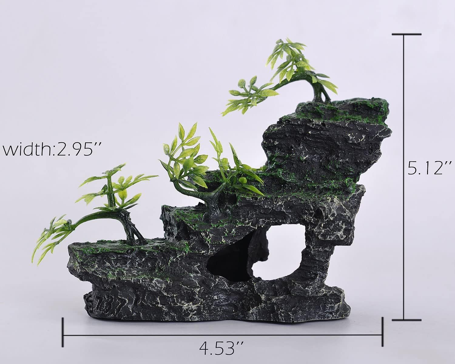 Aquarium Ornament Rock Cave Landscape Artificial Mountain View Stone with Moss Tree Fish Tank Decoration โ image 4