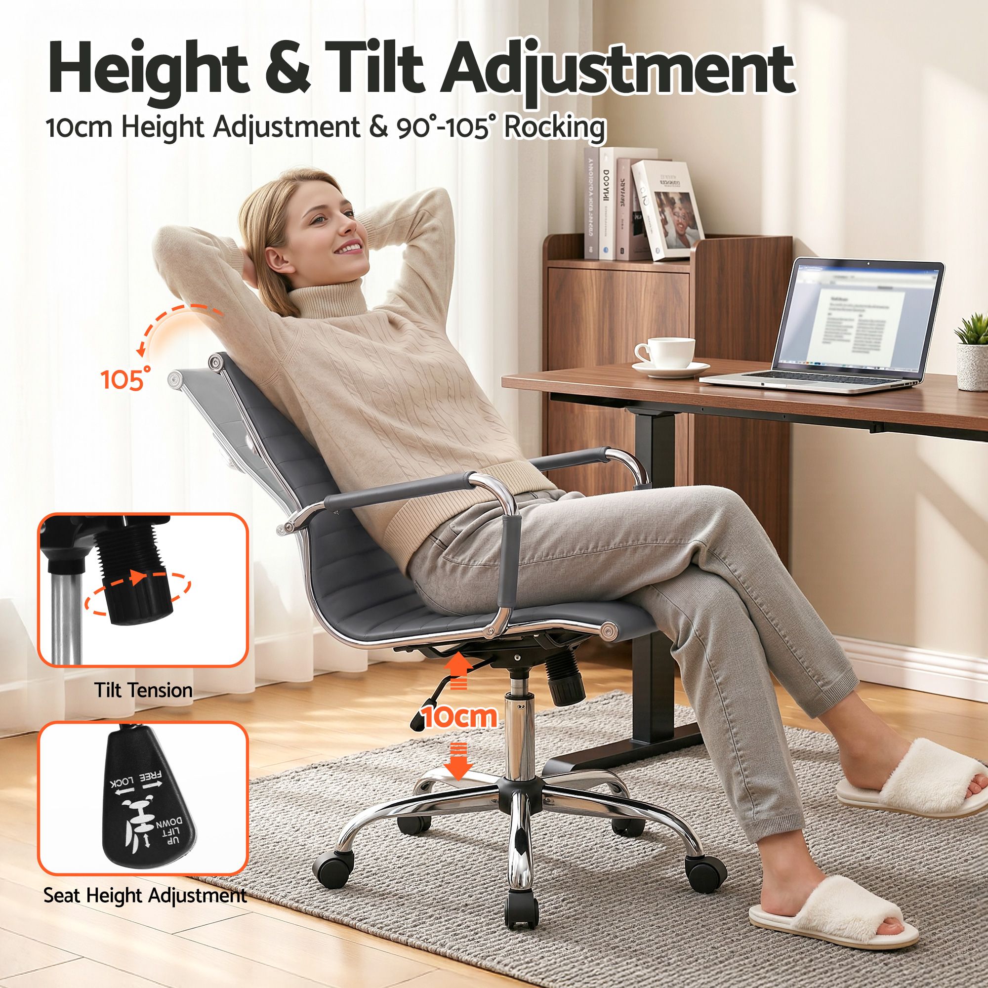 Artiss Office Chair Conference Chairs PU Leather Mid Back Grey โ image 4