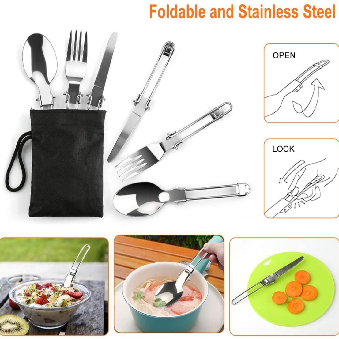11PCS Black Camping Cookware Set – Lightweight Aluminium Camping Pots, Frying Pan, Kettle & Stainless Steel Cutlery, Portable Non-Stick Outdoor Cooking Set for — image 6