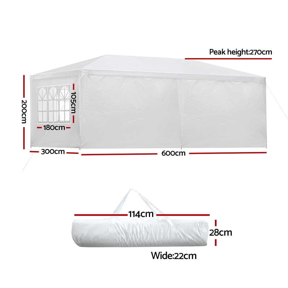 Instahut Gazebo 3x6m Marquee Wedding Party Tent Outdoor Camping Side Wall Canopy 6 Panel White — image 2