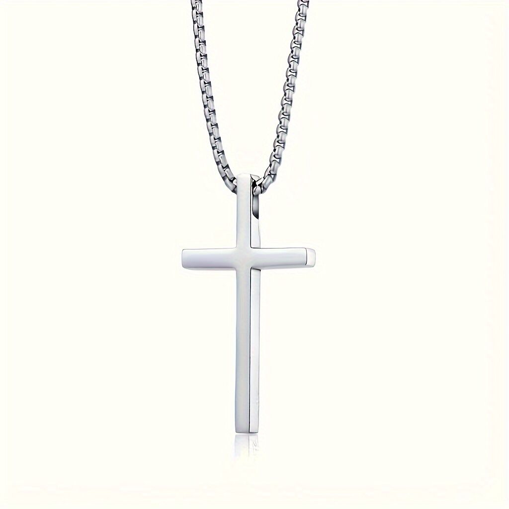 Titanium Steel Silver Men's Necklace, minimalist design, suitable for both men and women. Cross pendant style, religious-themed jewelry, showcasing unique — image 6