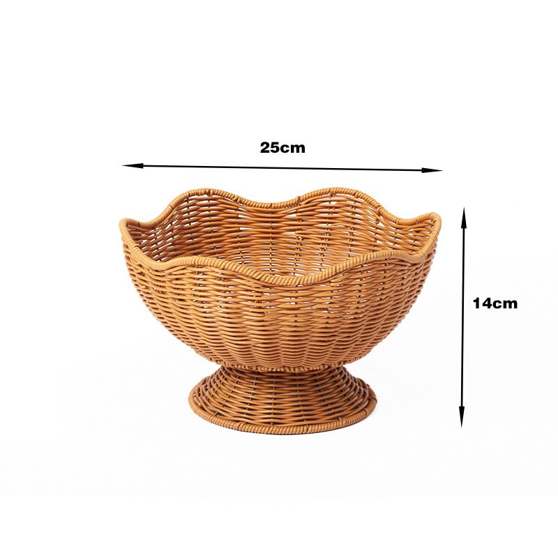 Hand-Woven Basket Flower-Shaped Basket Fruit Basket Vegetable Basket Storage - Khaki - Size L โ image 4