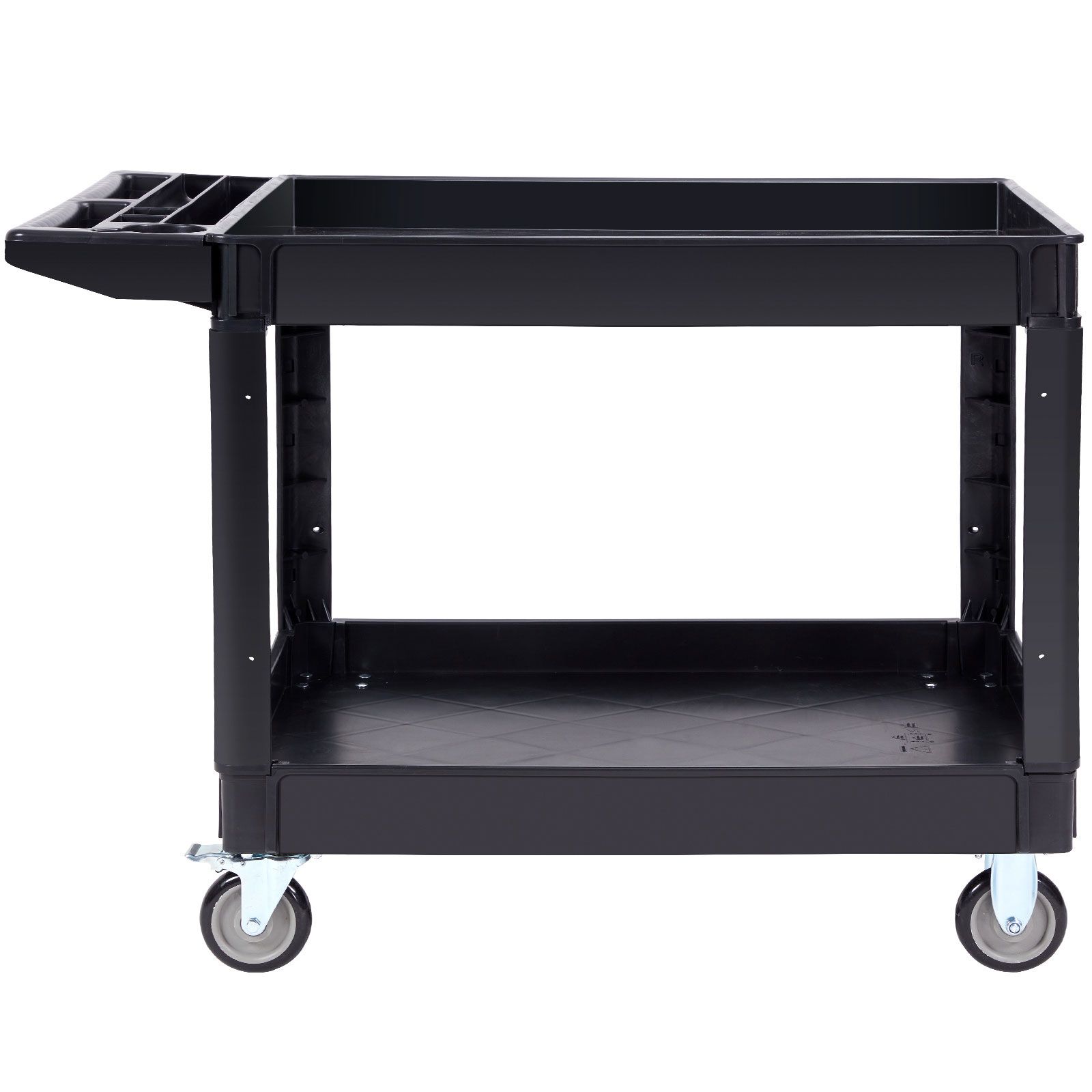 Utility Service Cart, 2 Shelf 550LBS Heavy Duty Plastic Rolling Utility Cart with 360° Swivel Wheels (2 with Brakes), Large Lipped Shelf, Ergonomic