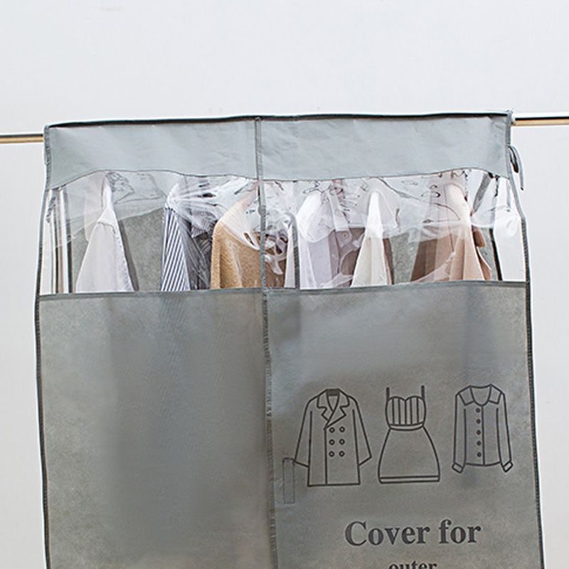 Clothes Dust Cover Nonwoven Dust Prevention Waterproof Transparent Window Design Hanging Garment Protectors Grey โ image 3