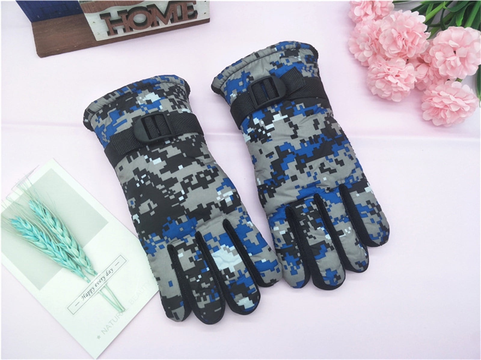 TAIAOJING Kids Winter Snow Ski Gloves Kids Winter Warm Windproof Cold Weather Outdoor Sports Gloves For Boys Girls Snow Gloves Ski Gloves One Size Blue โ image 4