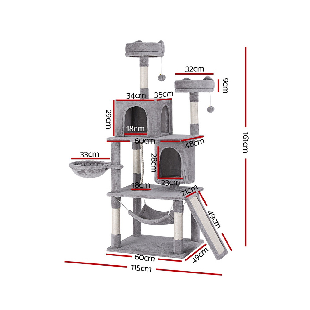 i.Pet Cat Tree Tower Scratching Post Scratcher 161cm Condo House Trees Grey โ image 2
