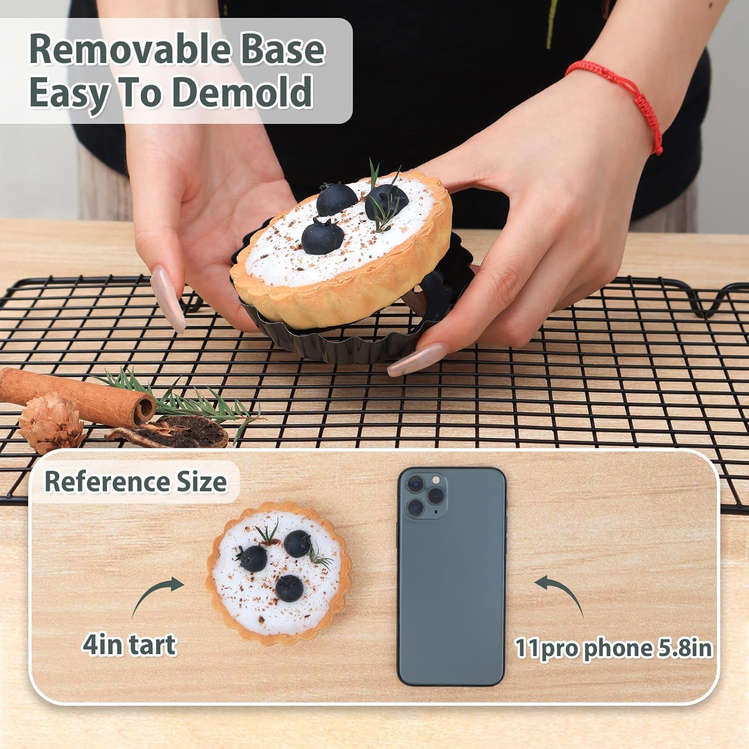 Mini Tart Pans with Removable Bottom 4 inch Set of 10, Non-stick Round Quiche Pan Heavy Duty Carbon Steel for Mousse Cakes, Christmas Dessert Baking with — image 5