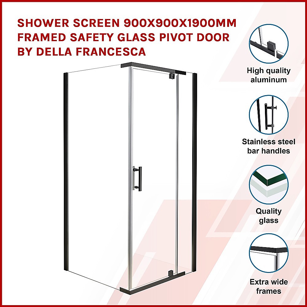 Shower Screen 900x900x1900mm Framed Safety Glass Pivot Door By Della Francesca โ image 3