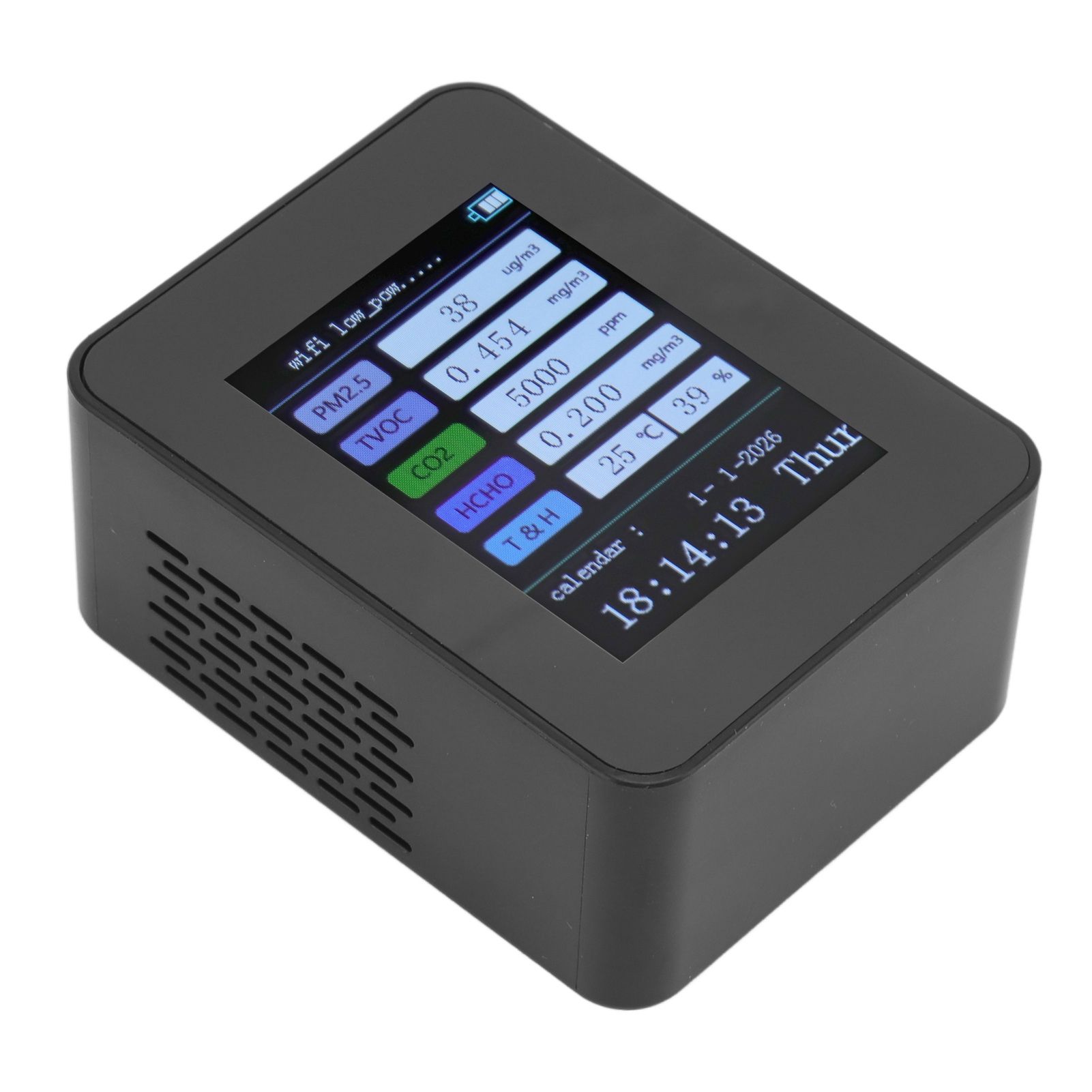 Indoor Air Quality Monitor for TUYA WiFi Smart PM2.5 Formaldehyde Testing 7 in 1 Calendar Time Function Air Quality Detector Black WIFI Version VOC โ image 2