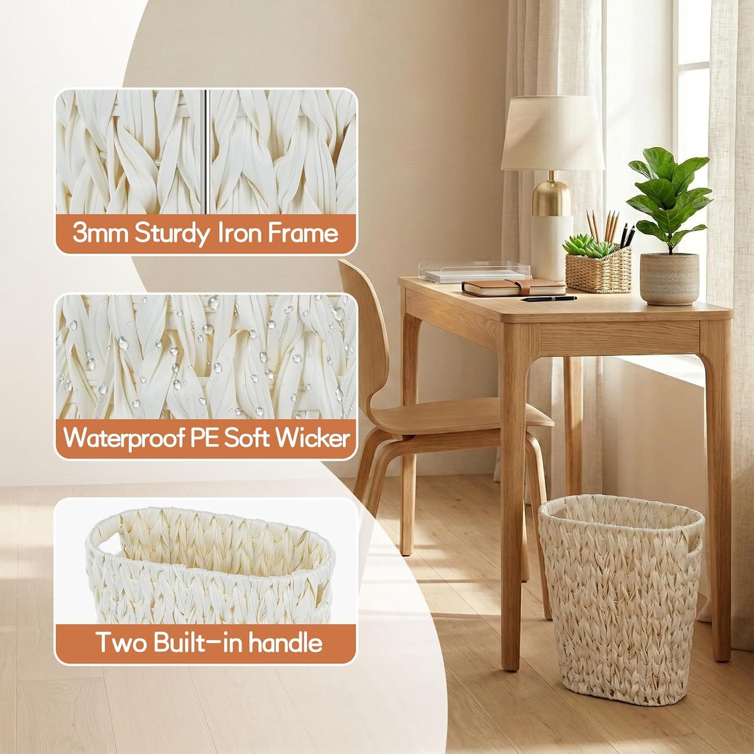 Waterproof Wicker Waste Basket for Bathroom — image 5