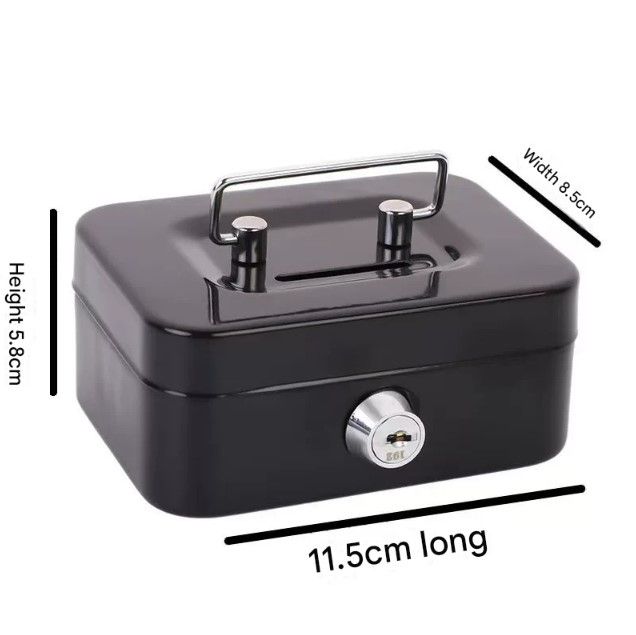 Gray Lockable Metal Cash Box with Coin Slot Portable Money Storage Box Small Savings Bank Key Lock Cash Holder Organiser for Coins Notes Home Office Use โ image 5