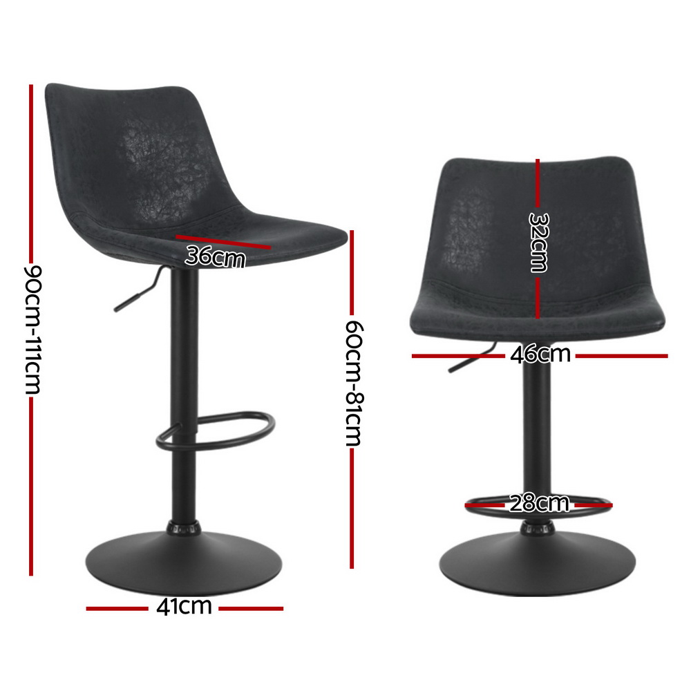 Artiss 4x Bar Stools Vintage Leather Swivel Gas Lift Black — image 2