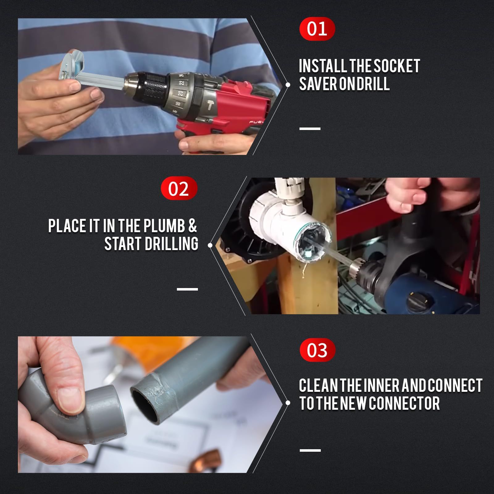 Plumbing PVC Pipe Reamer, Pipe Fitting Tools for 1/2" Speed Power Drill, Pipe Reamer Tool Inside Pipe Cutter for PVC Pipe(3 Inch) โ image 4