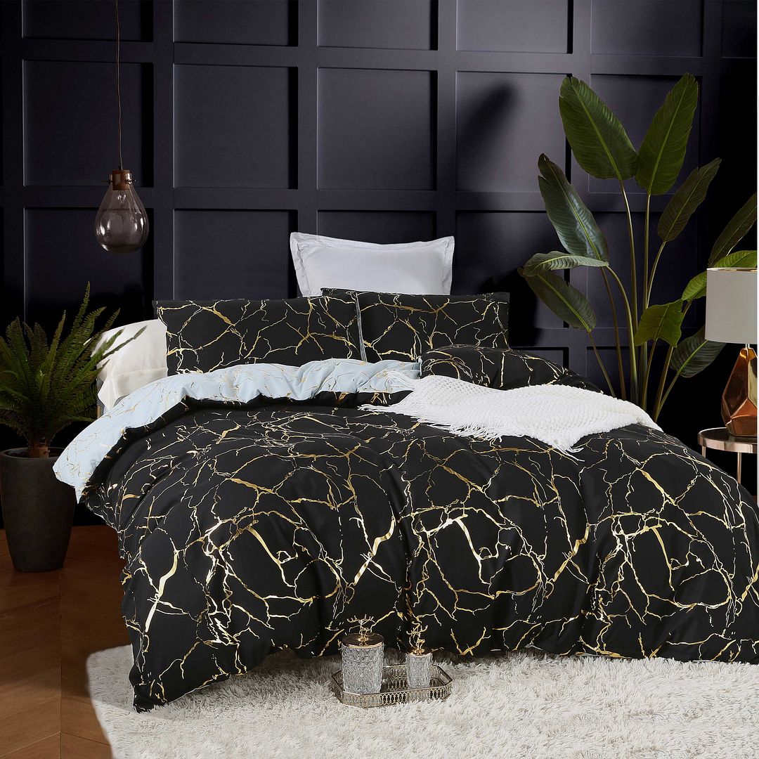Reversible Design Super King Size Black Duvet Quilt Cover Set — image 2