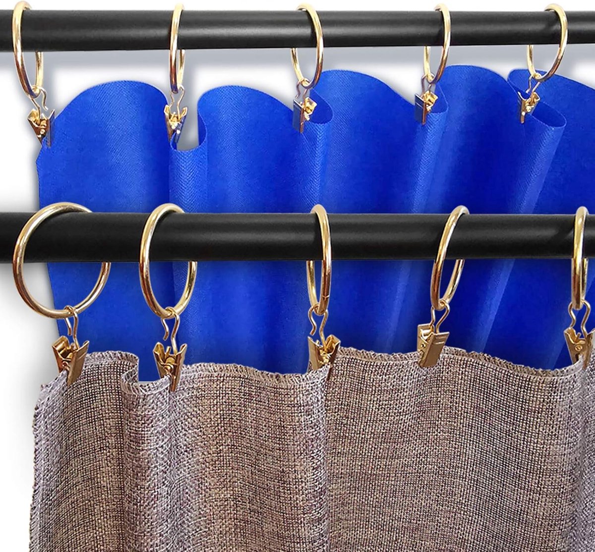 Metal Curtain Hooks with Clamps and Rings - 40 Pieces - Drapery Clip Hooks - Metal Curtain Rings - Decorative Curtain Rod Clips - Hooks - Shower Curtain — image 4