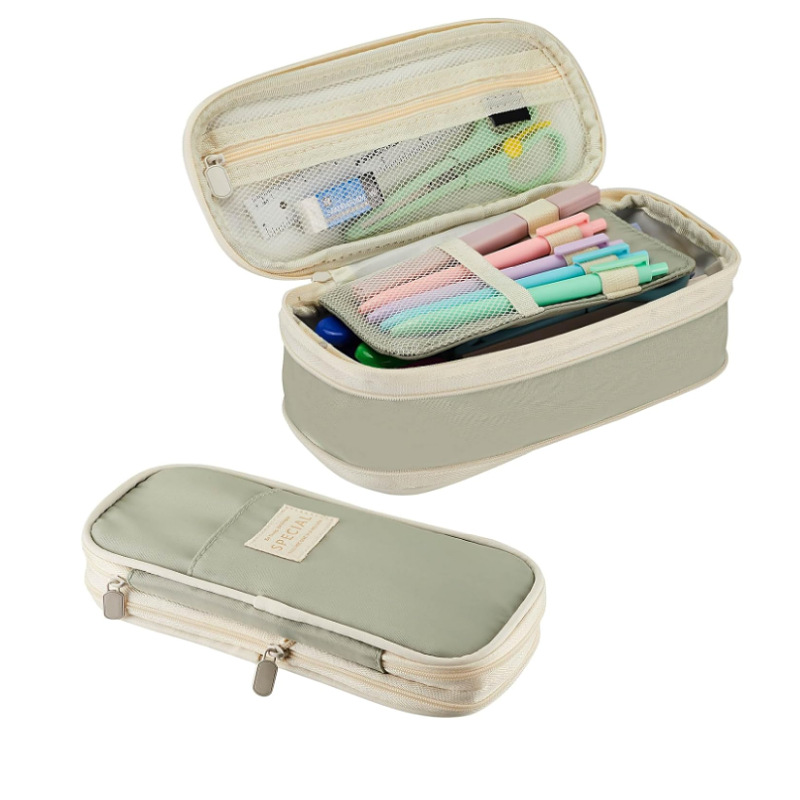 Green Large Capacity Expandable Pencil Case - Multi-Compartment Student Stationery Pouch (Only with pencil case)