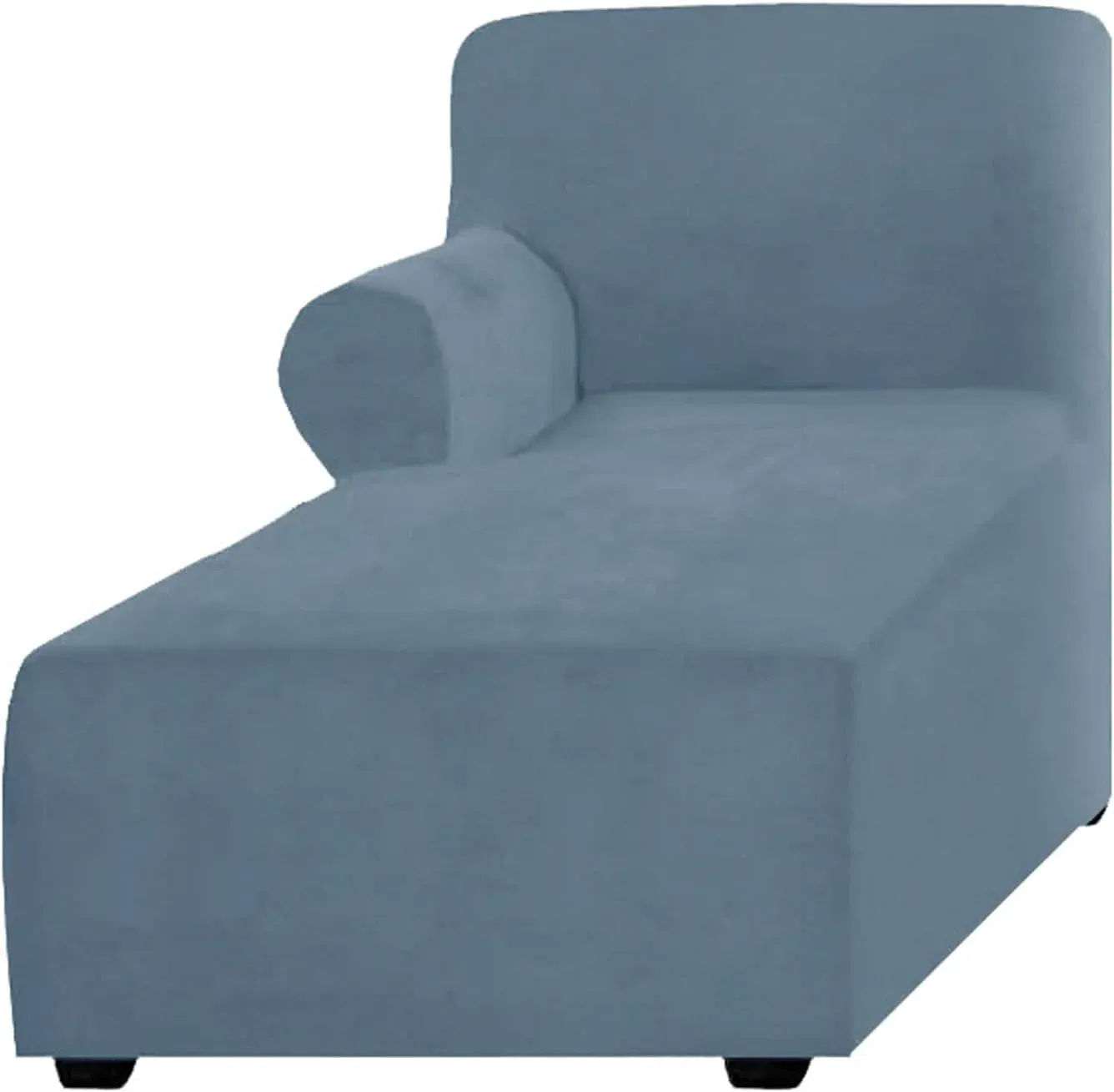 Velvet Chaise Lounge Slipcover, Stretch Anti Slip Sofa Protector for Pets, Right Grey Blue