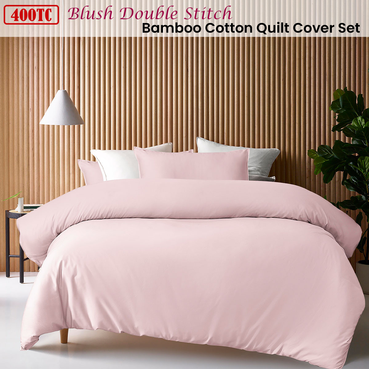 Accessorize 400TC Blush Bamboo Cotton Double Stitch Quilt Cover Set King — image 2