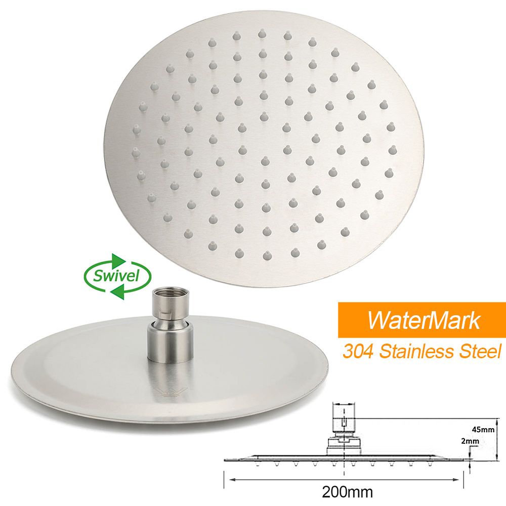 Brushed Nickel Dual Shower Set Sliding Rail Arm 8" Round Head Handheld 1/4 Turn Mixer Valve โ image 6