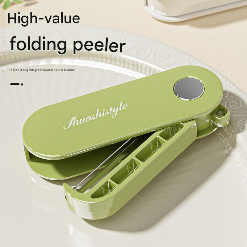 White Portable Folding Fruit Peeler - Stainless Steel Blade, ABS and PP Handle - Compact 9cm Design, Travel Friendly Kitchen Tool for Camping and โ image 2