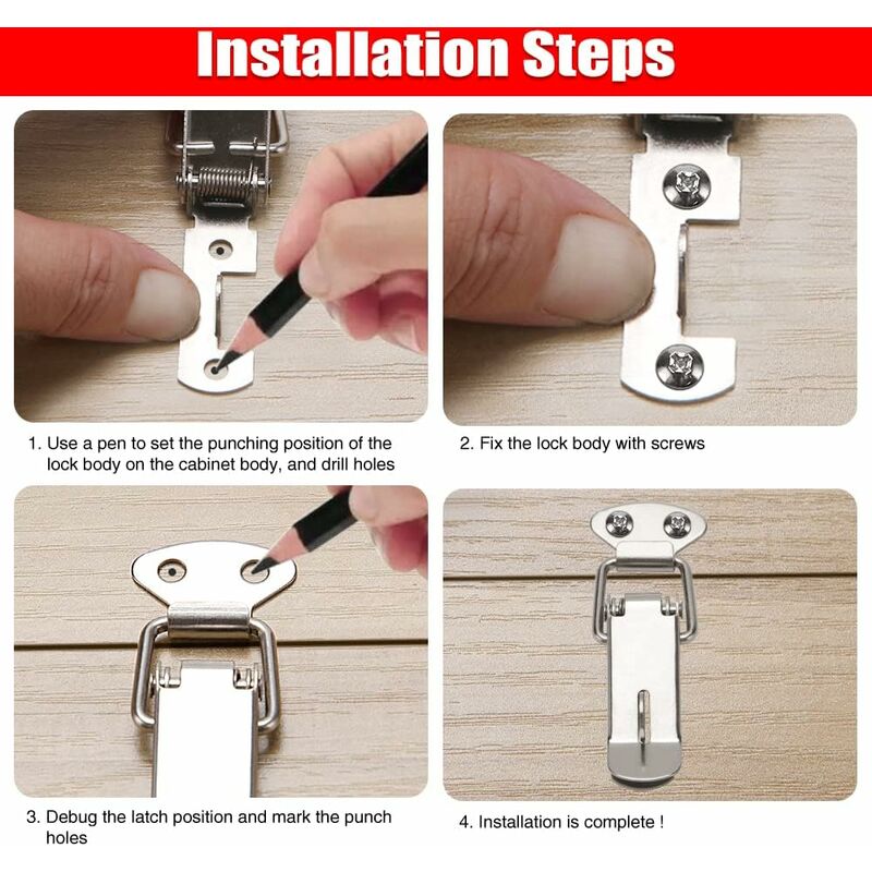 6 pcs Lever Latch Spring Loaded Catch, 72Mm Toggle Spring Loaded Latch With Hook For Cabinet, Box, Drawer, Cupboard โ image 3