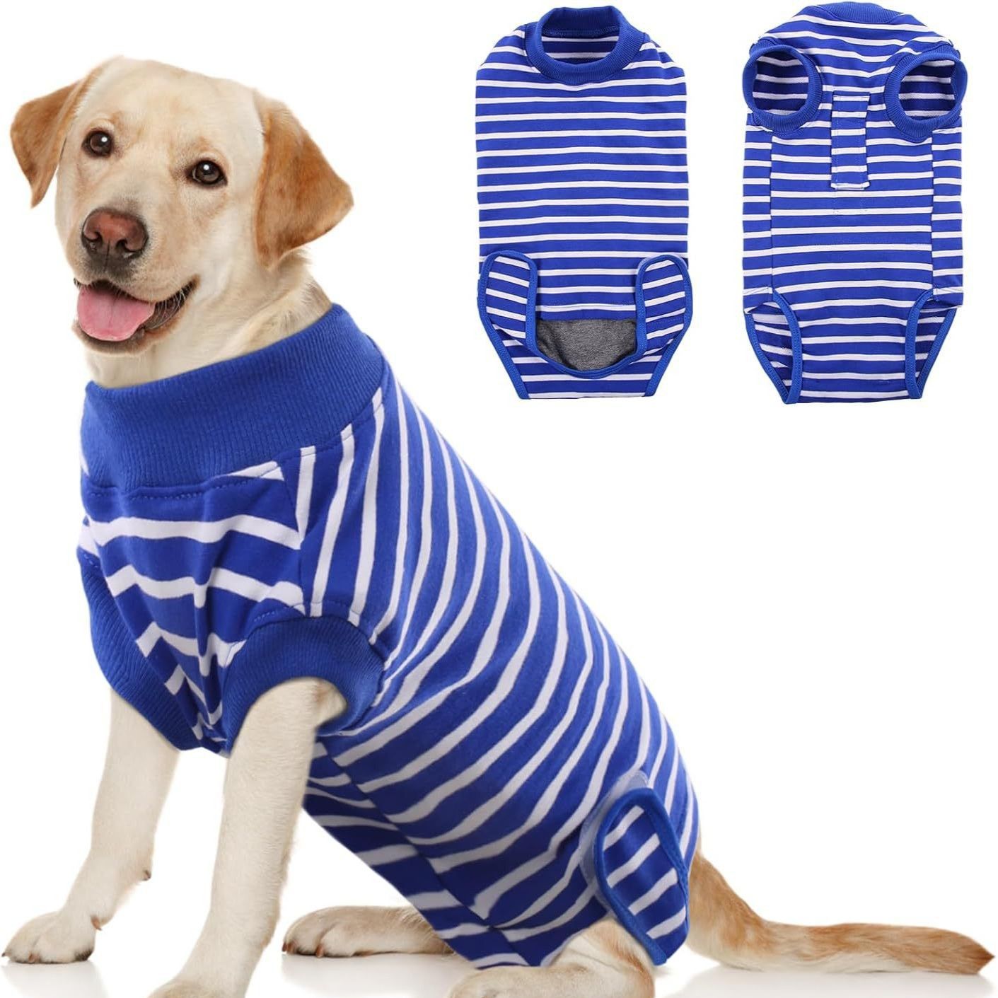Dog Rehabilitation Surgical Clothing - Male and Female, Adjustable Anti Licking, Breathable and Comfortable, L, blue stripes