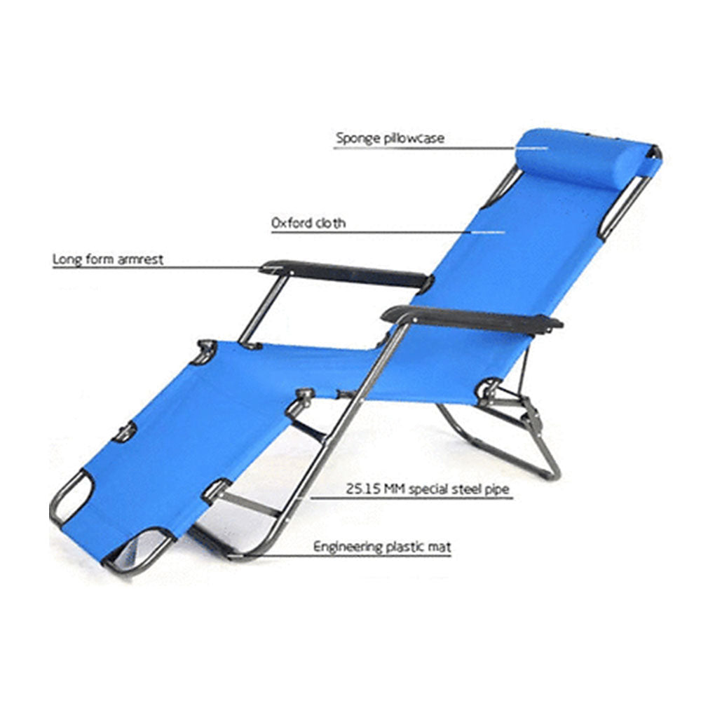 Reclining Sun Beach Deck Lounge Chair Outdoor Folding Camping Fishing Arm Rest - blue — image 5
