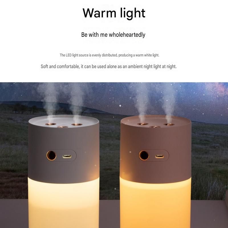 Creative Romantic Home Gift Set - White Dual Spray USB Humidifier with Warm LED Night Light and White Acrylic Decorative Ambient Lamp, Portable Lamp and Car — image 3