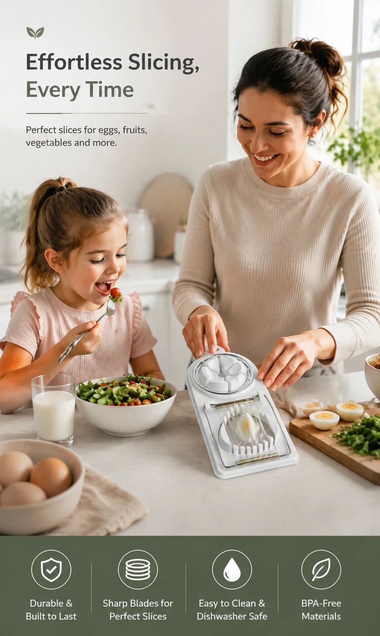 White 2-in-1 Stainless Steel Egg Slicer 2Pcs Mess Free Easy Egg Cutting — image 3