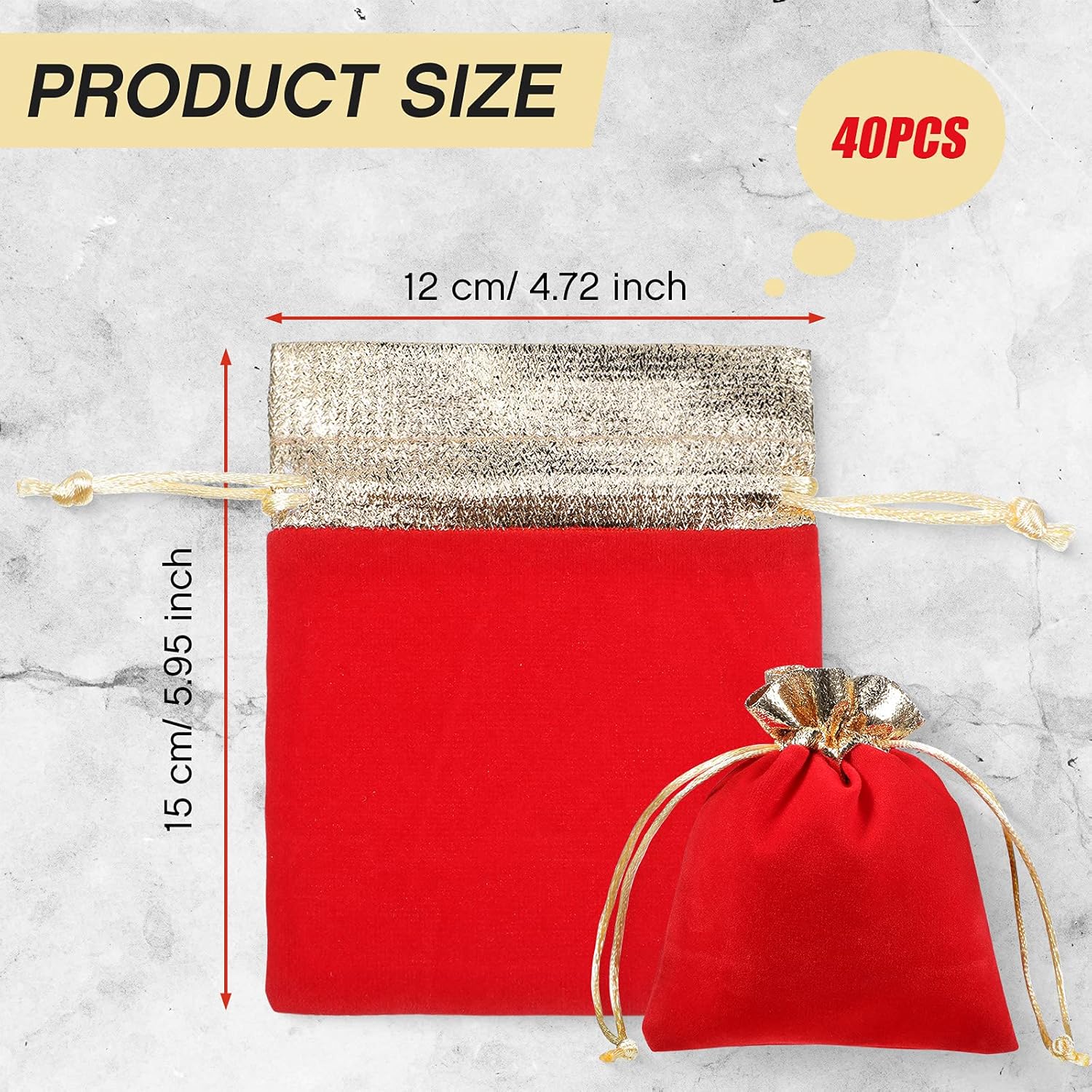 40 Pieces Christmas Velvet Jewelry Bags with Drawstrings Mini Pouches Golden Soft Velour Packaging for Candy Present Wedding(4.7 x 5.9 Inch,Red Golden) โ image 2