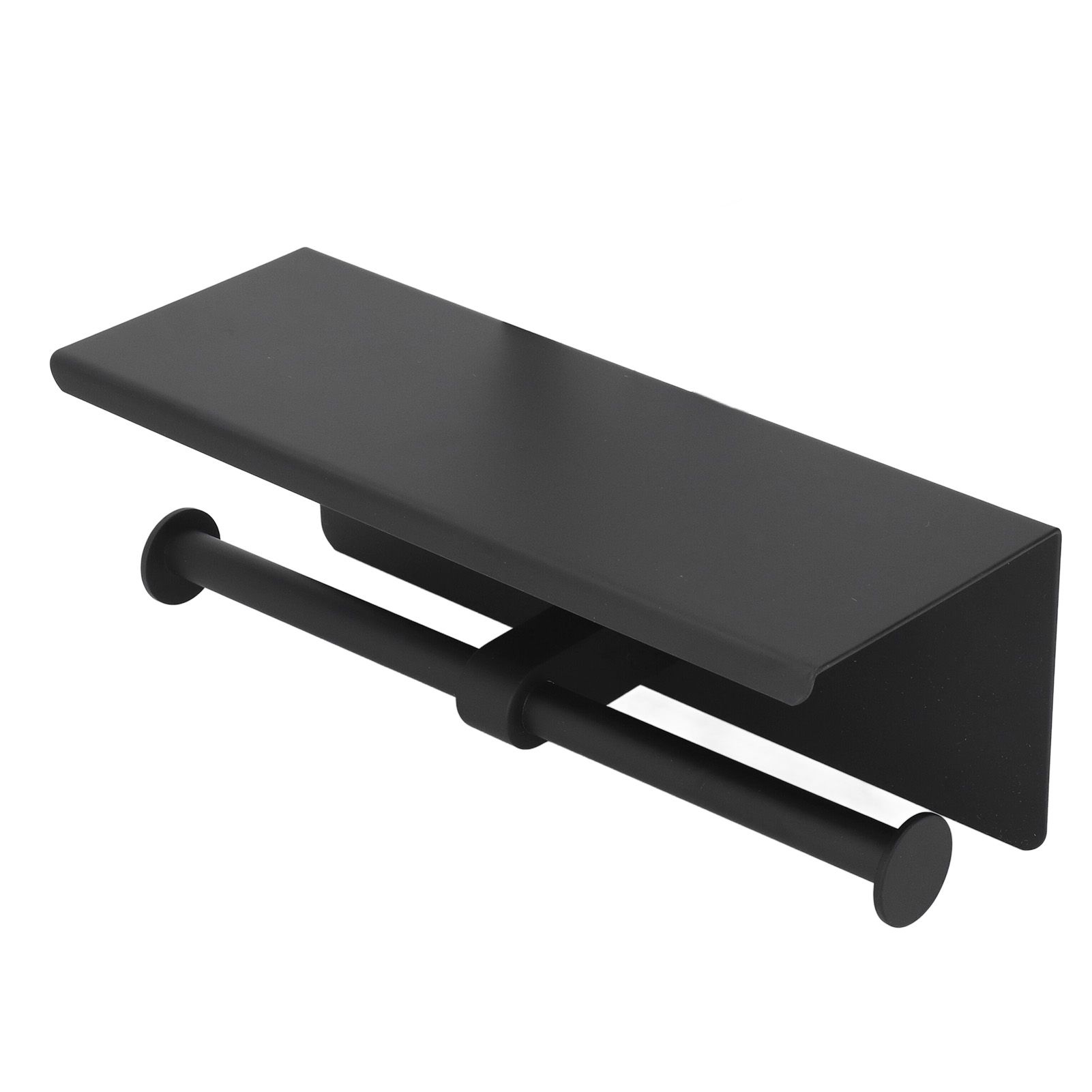 Stainless Steel Toilet Paper Holder with Shelf Self Adhesive Punch Free Toilet Paper Shelf Roll Holder for Bathroom K10 Black โ image 3