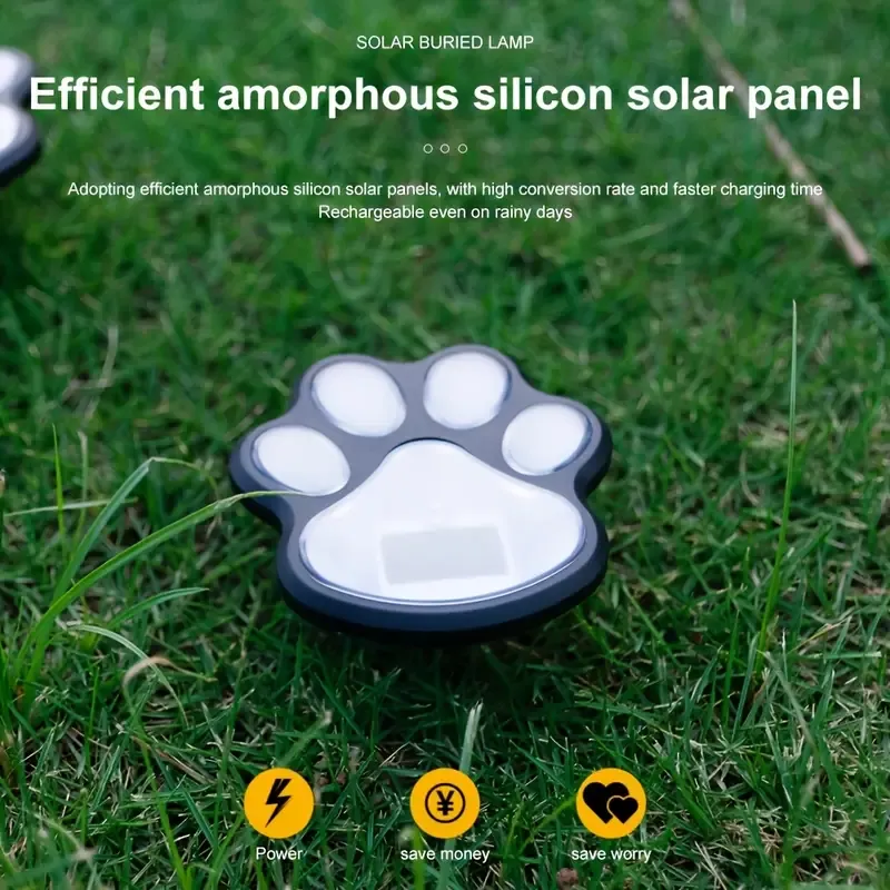 4PCS Dog Paw Solar Ground Light: Realistic paw print design, solar powered, auto on at night. Add warmth and charm to your garden pathway./white light — image 5
